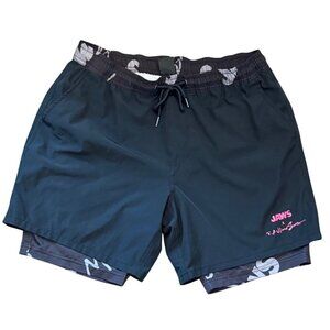 Maui Jaws Swim Shorts Mens XL Black Multicolor Stretch Elastic Waist Adjustable